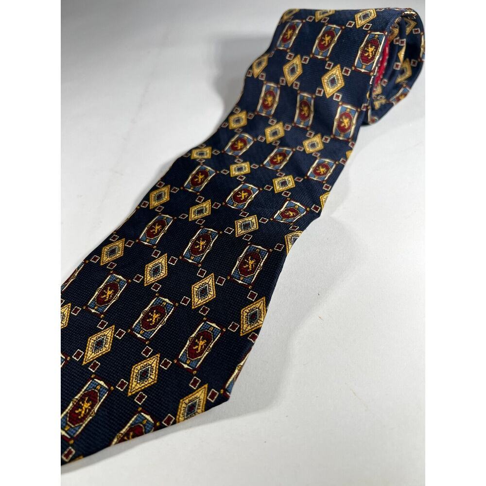 Tommy Hilfiger Necktie 100% Italian Silk Lion Crest Blue Tie